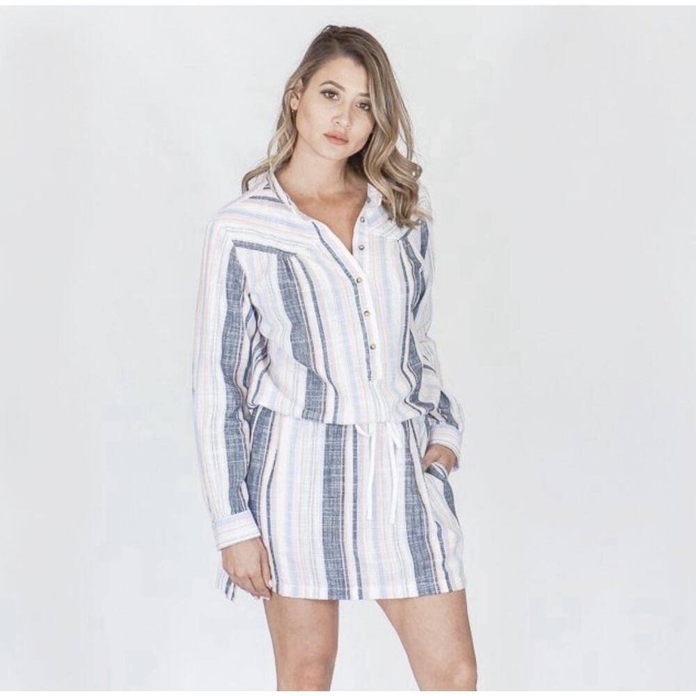 Xirena Sorento Dress Size M Blue Pink White Striped Tunic 100% Cotton Beach Boho